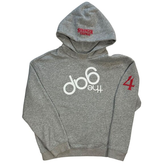 Gap x Stranger Things Adult Upside Down Gap Logo Hoodie Heather Grey Size XS - Picture 1 of 12